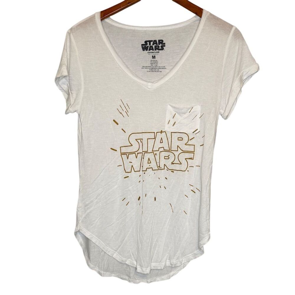 Star Wars Women's V-Neck T-Shirt White Short Sleeve Size M Casual